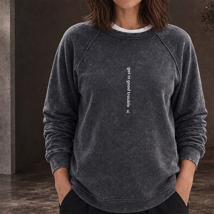 Get in Good Trouble – Unisex Vintage Wash Grey Sweatshirt